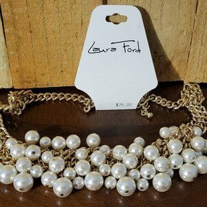 Beautiful Laura Ford Pearl & Gold Necklace New with tag